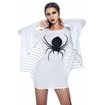 White Spiderweb Jersey Tunic Dress Black